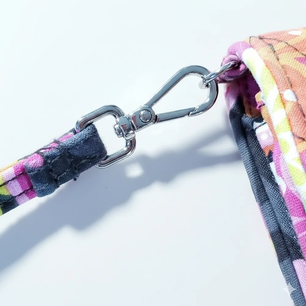 Vera Bradley Wristlet Wallet Pouch Floral Cotton Quilted Pink Grey Orange Strap - Picture 6 of 8